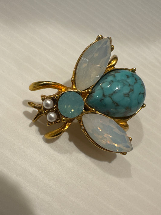 Sweet Romance signed BEE brooch made in USA, turquoise and opal stones