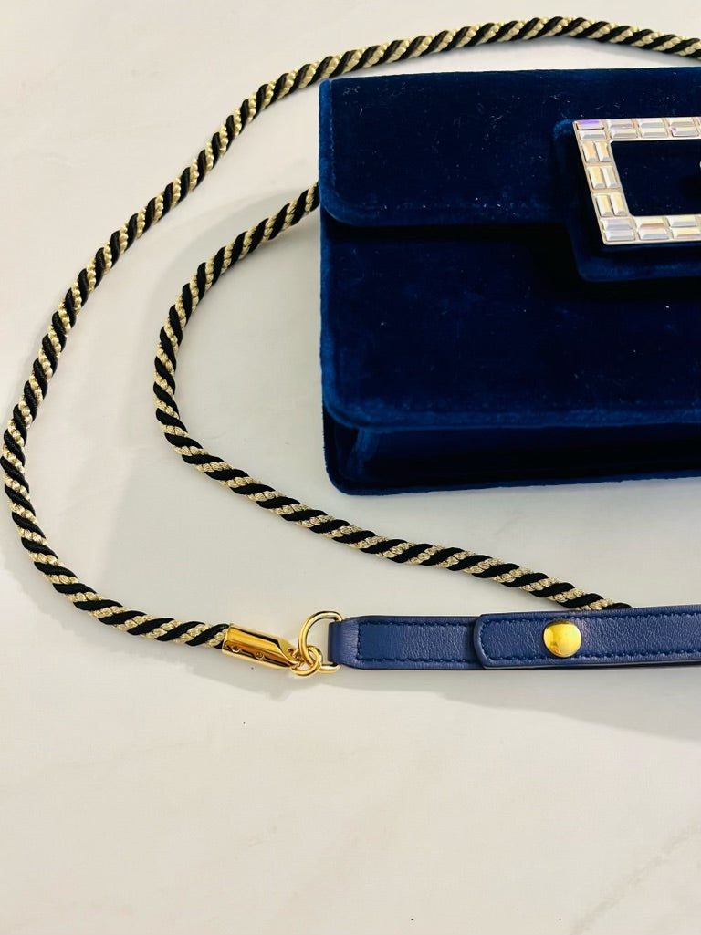 Vintage GUCCI velvet crystal square G shoulder bag in cobalt blue