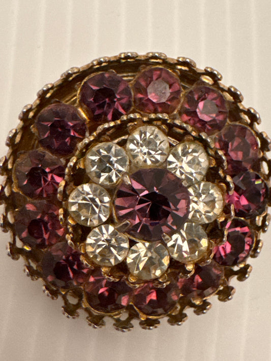 Vintage signed Coro, mini brooch in amethyst stones and clear rhinestones. PARIS LIVE