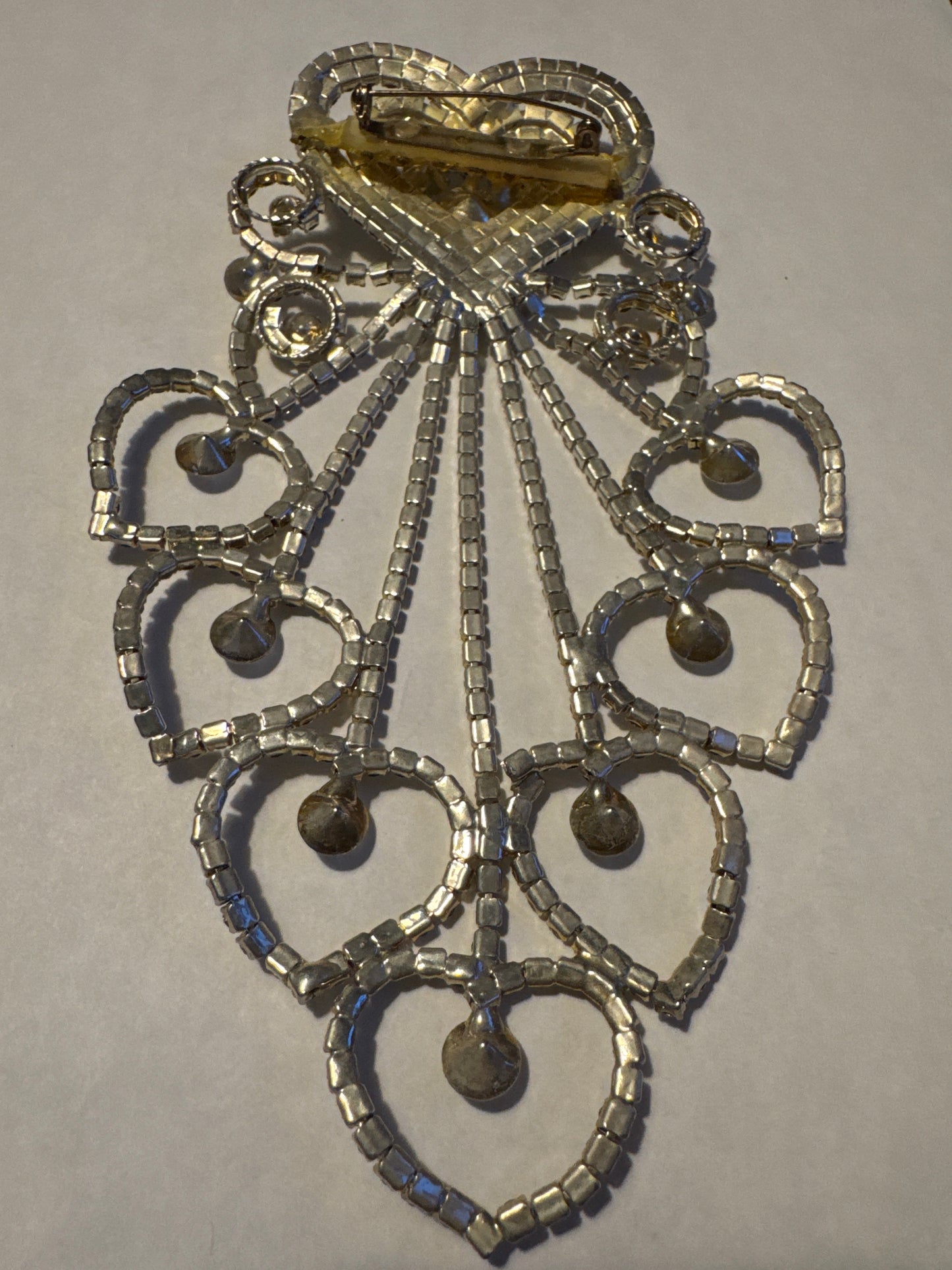Jumbo vintage draping crystal brooch with hearts