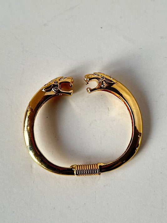 Vintage Kenneth Jay Lane Gold Tone Jeweled Rhinestone Jaguar Clamp Bracelet