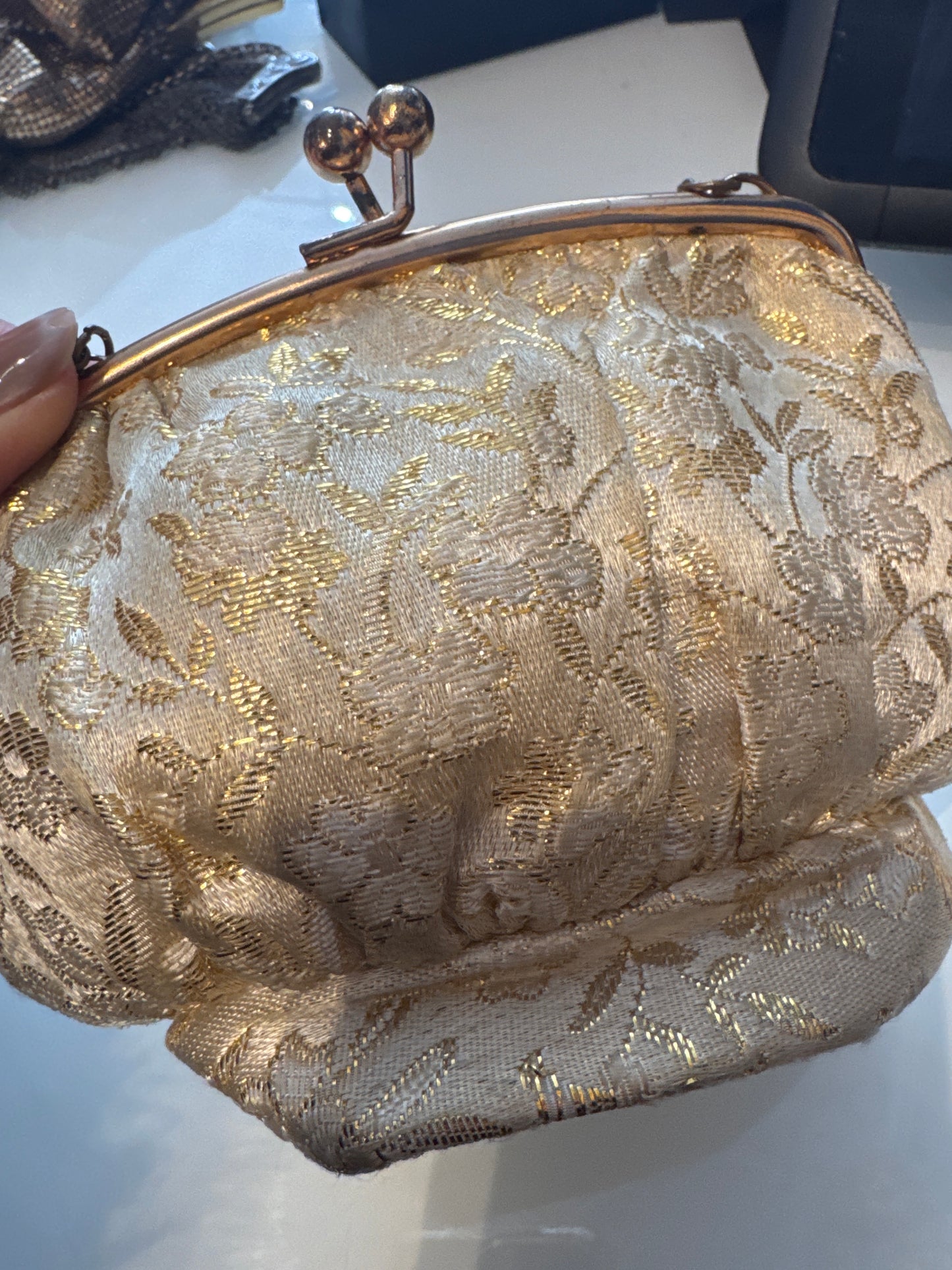Sweet gold fabric brocade bag with chain strap