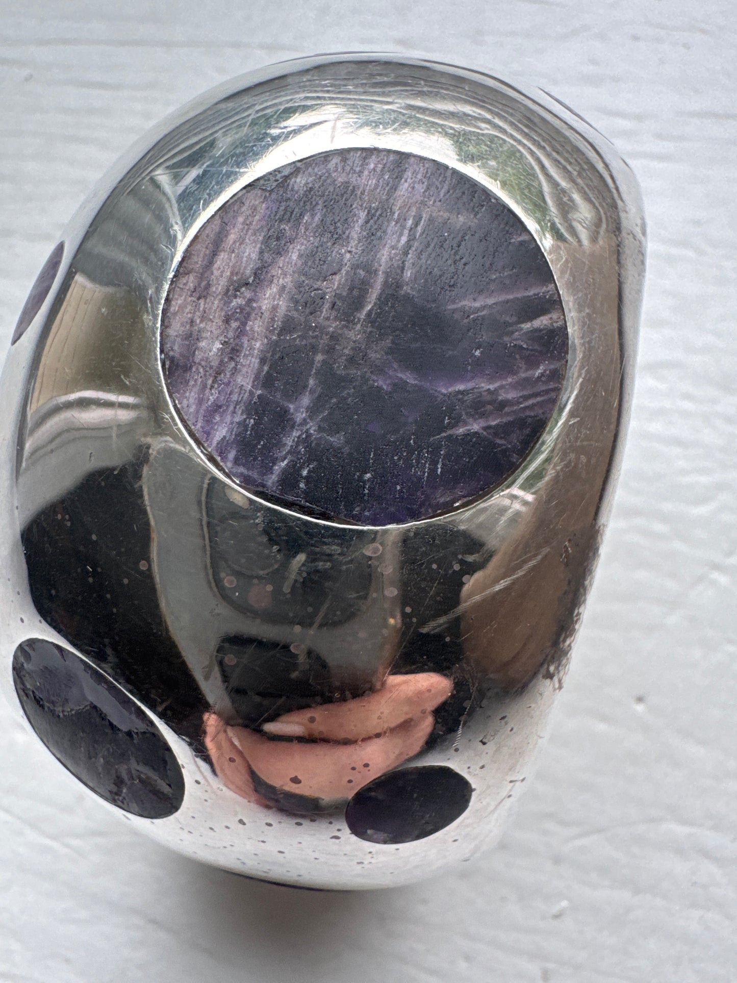 Taxco Sterling Silver & Purple Stone Dome Cuff circa 1970s