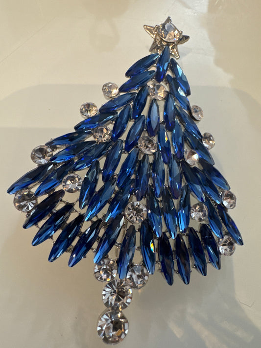 1950s stunning vintage tree brooch with blue navettes