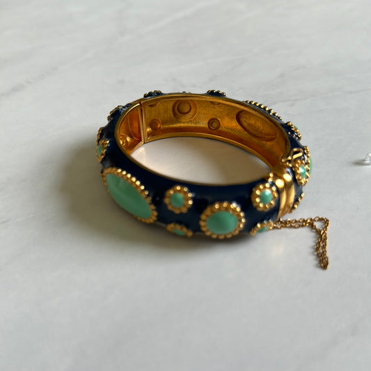 Navy blue and turquoise bangle bracelet with safety lock