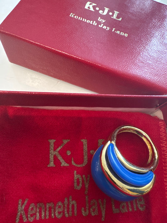 Vintage cobalt jumbo Kenneth Lane cocktail ring. In original box with dust bag!