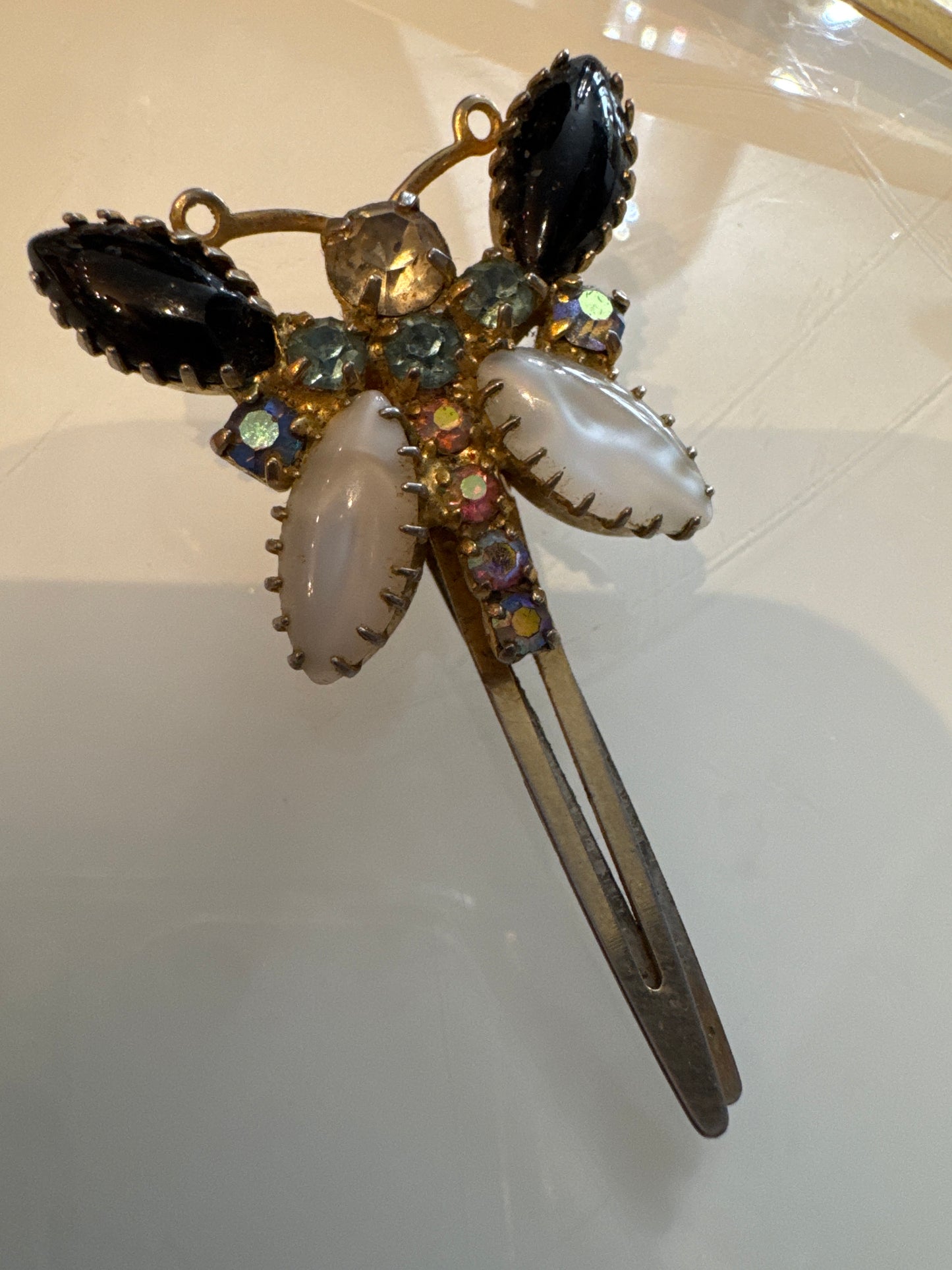 1940s beautiful butterfly barrette with rhinestones. Possibly Juliana.