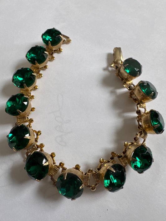 1950s emerald green austrian crystal colored rhinestone signed LISNER bracelet Road
