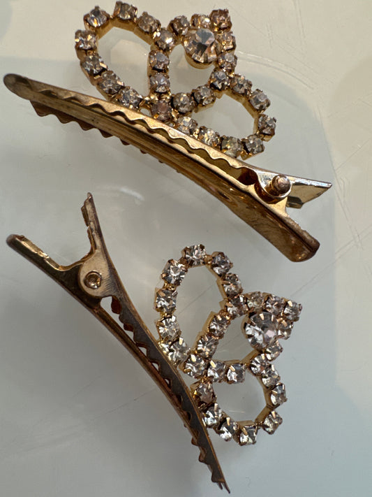 1940s rhinestone vanity hair clips. Sold as a set