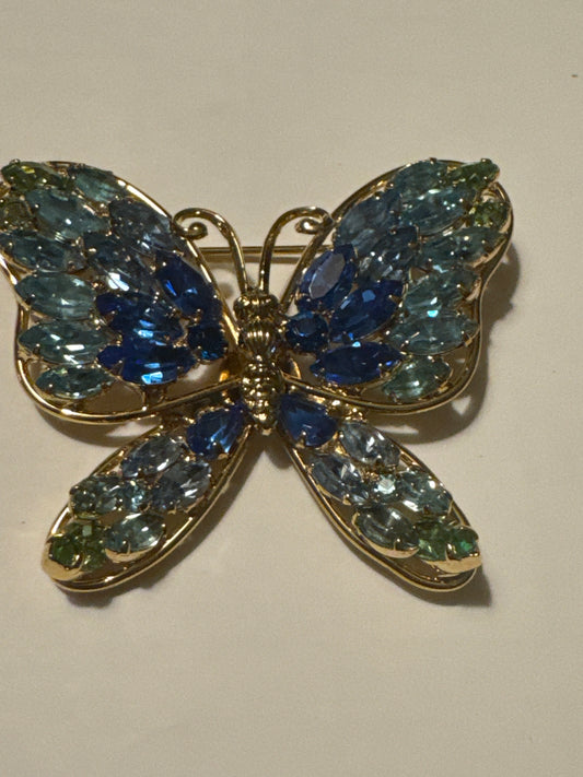 1980s Napier blue rhinestone butterfly brooch