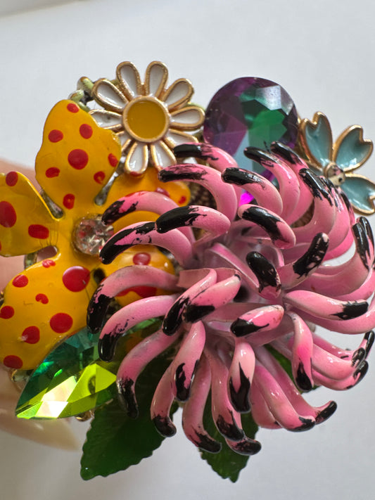 Beautiful repurpose 1960s flower power clamper bracelet