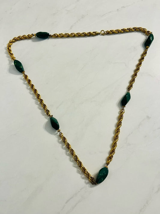 Vintage emerald tone stones and gold tone necklace