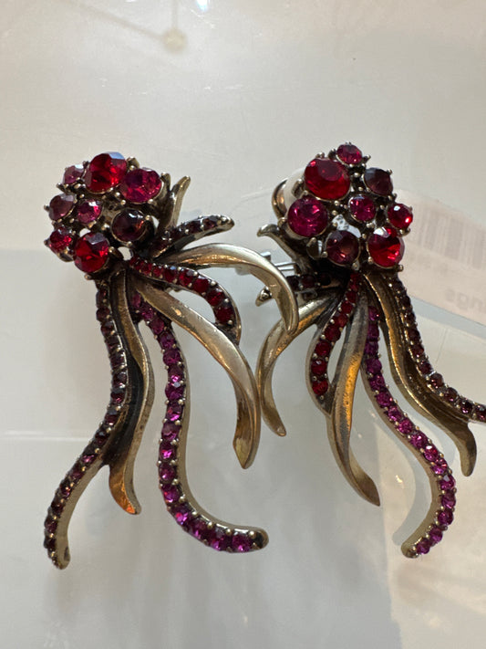 Retro red and dark pink rhinestone earrings