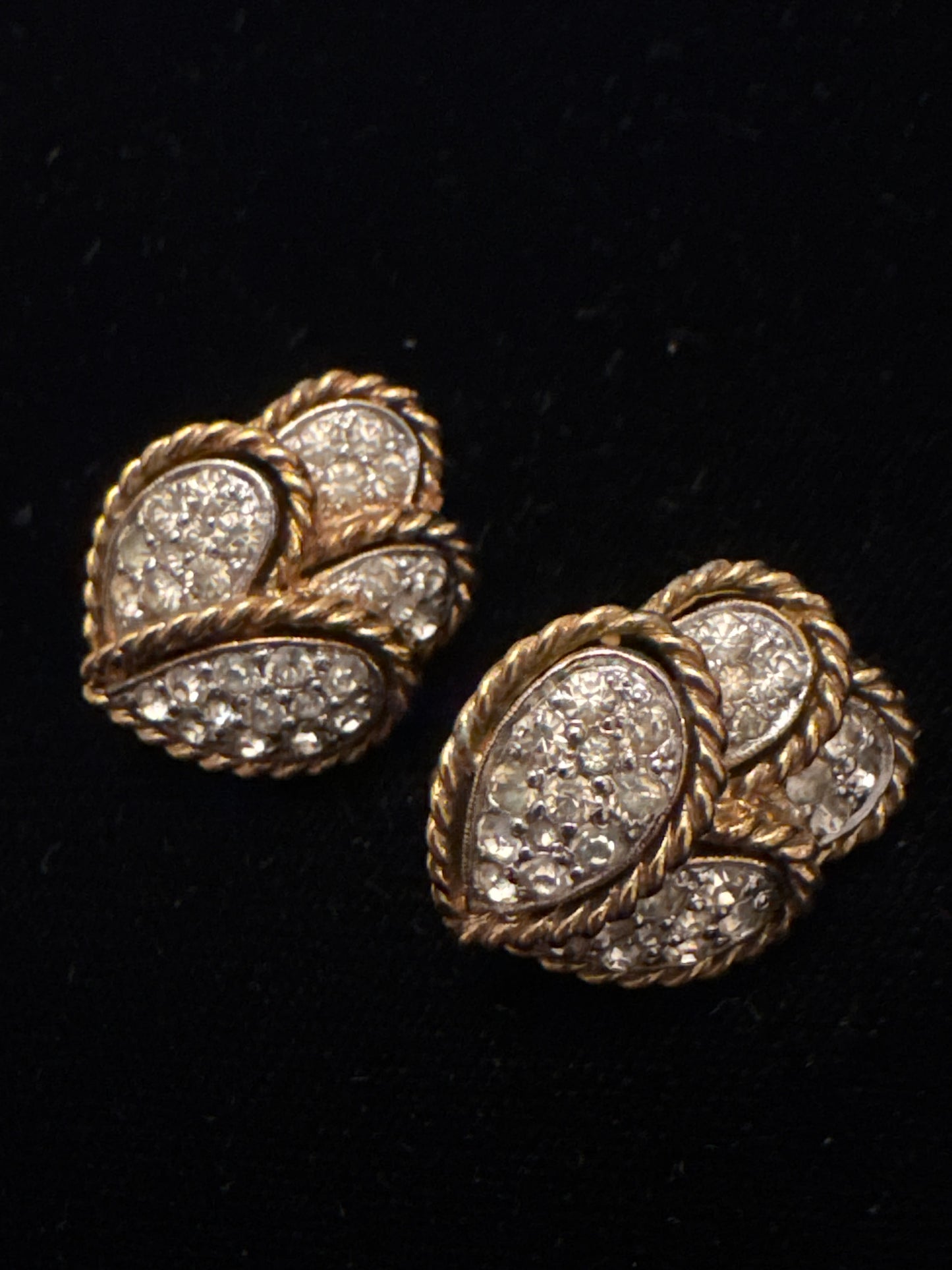 Vintage signed Panetta goldtone and rhinestone earrings