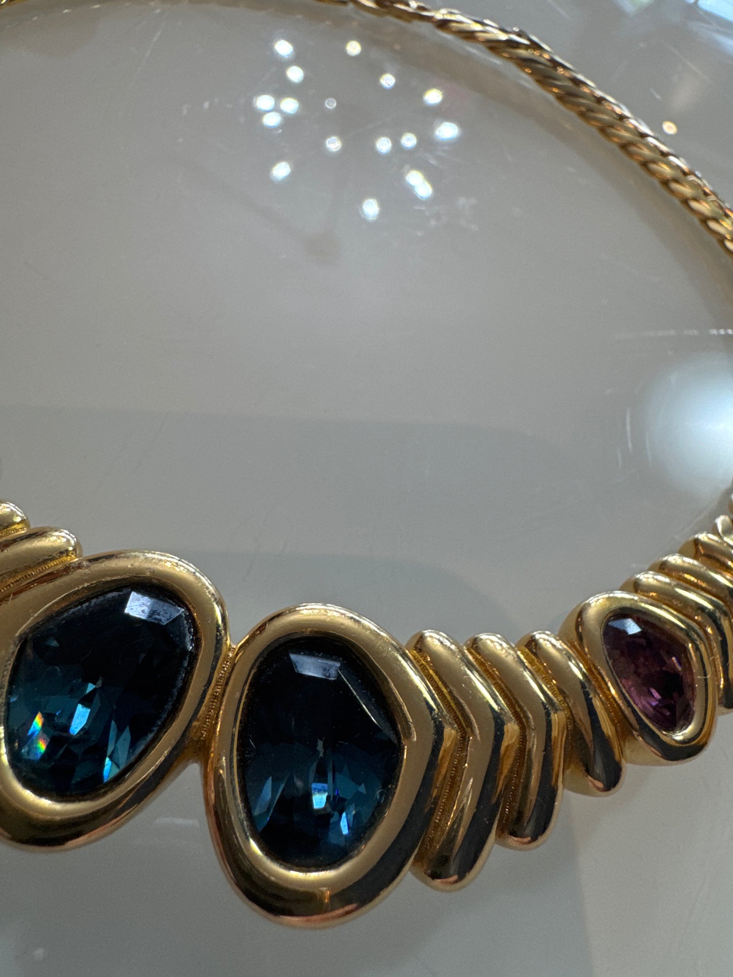 Beautiful 1980s signed Christian Dior, blue and purple rhinestone necklace
