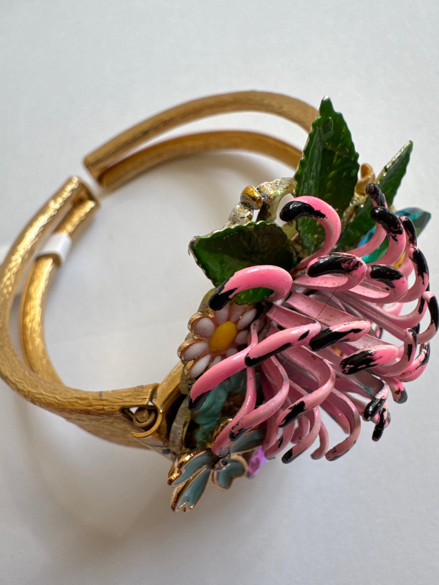Beautiful repurpose 1960s flower power clamper bracelet