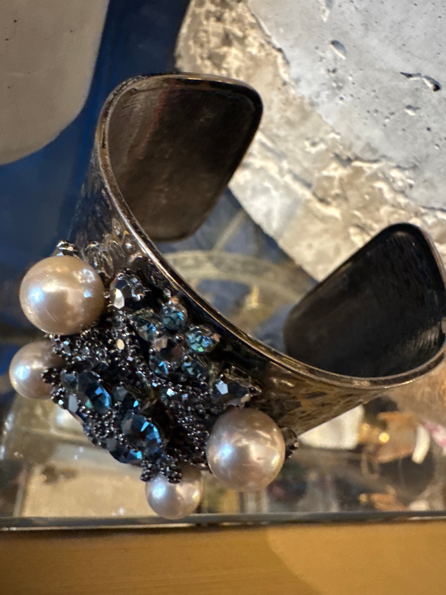 1980s vintage cuff with faux, pearl and rhinestones