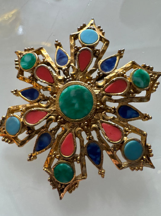 Signed 1960 ART colorful cabochon brooch