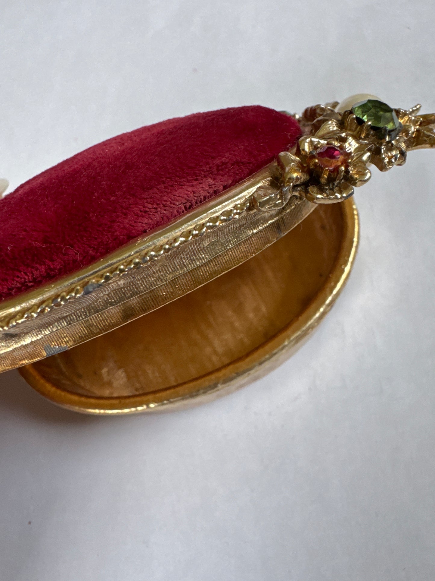 Vintage Florenza Red Velvet pin cushion Trinket Box with Gold rhinestone base
