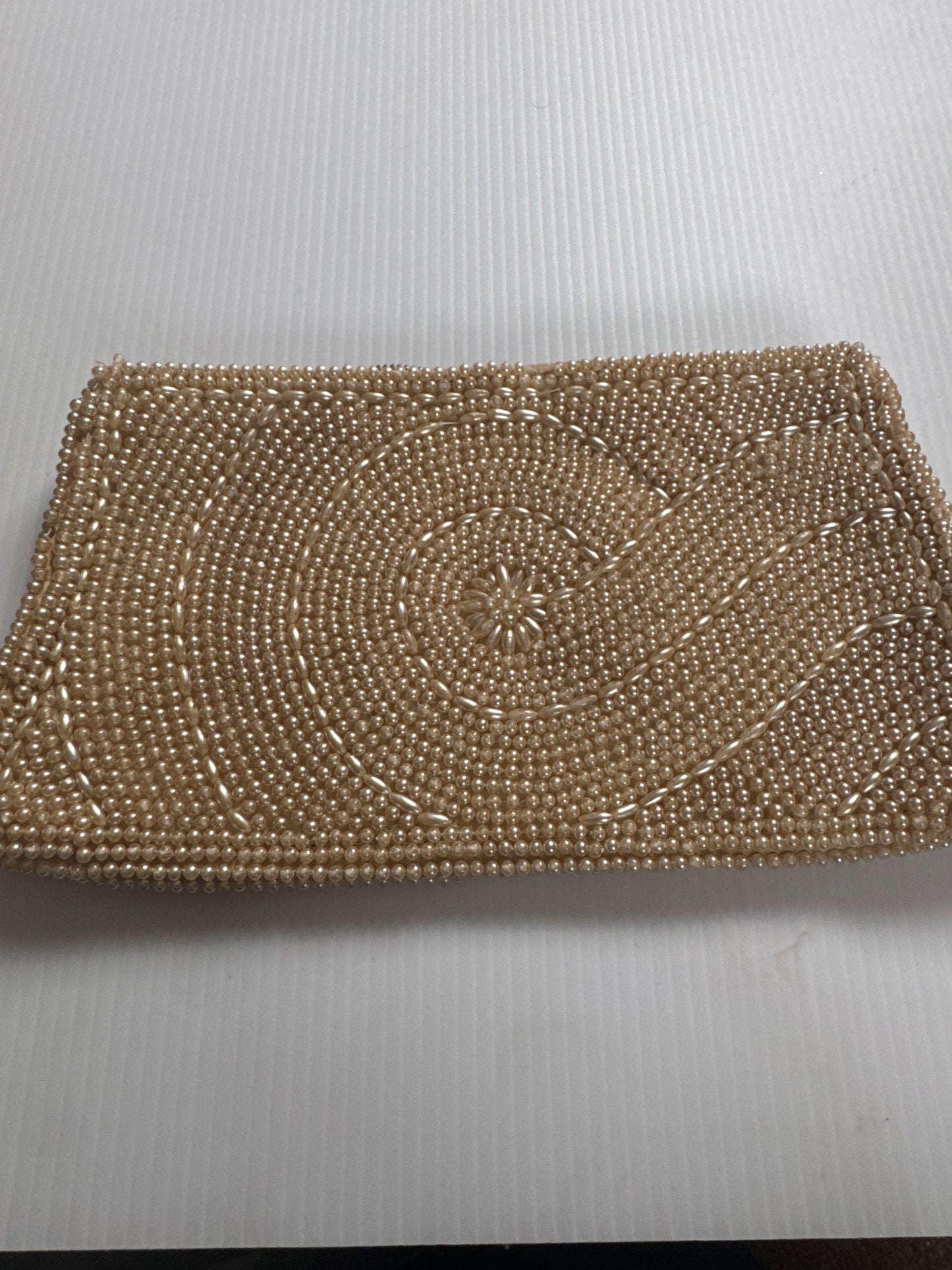 1940s stunning zip top ivory colored, pearl clutch bag