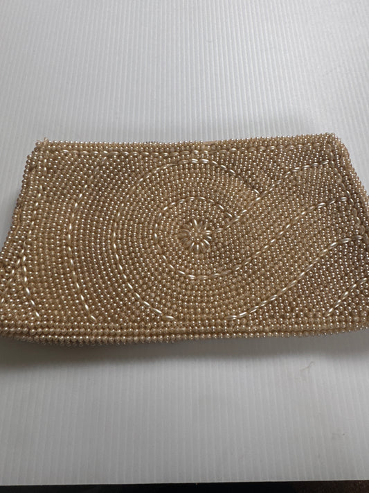 1940s stunning zip top ivory colored, pearl clutch bag