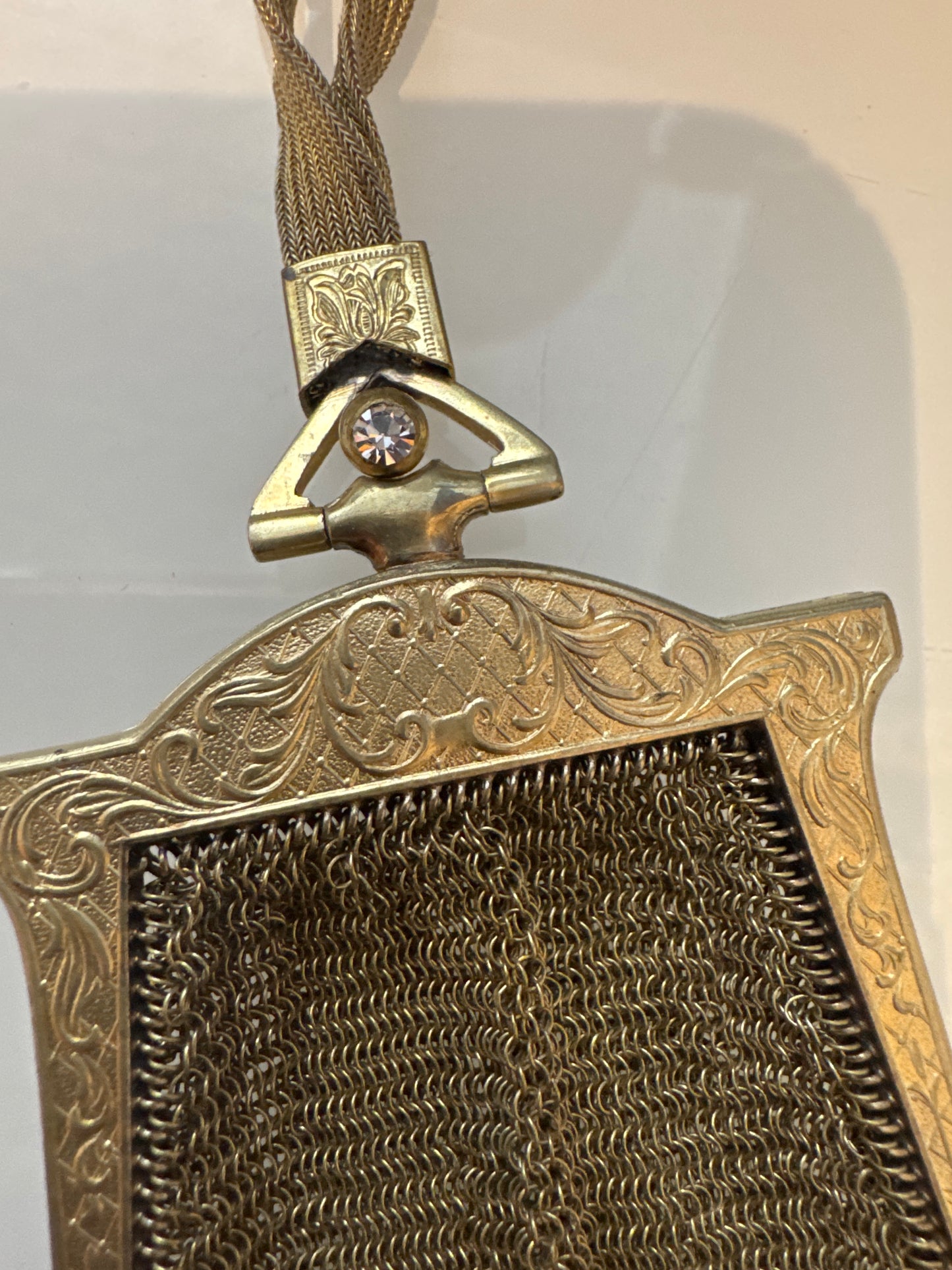 Vintage Whiting & Davis gold mesh flapper bag with initials E A H