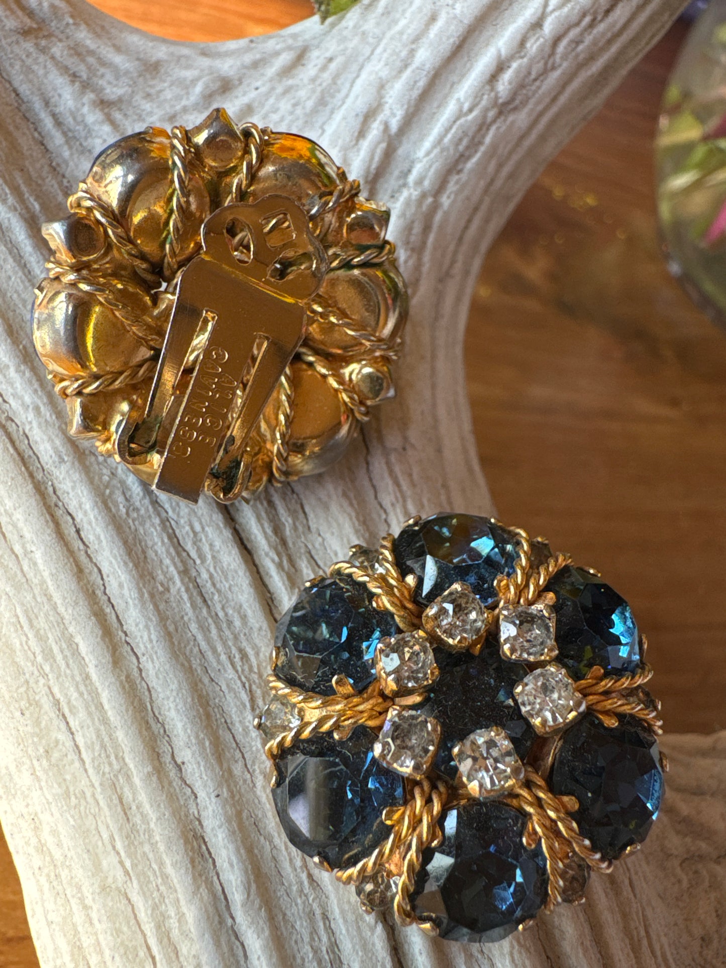 stunning vintage RhineStone clip on earrings signed ALICE CAVINESS