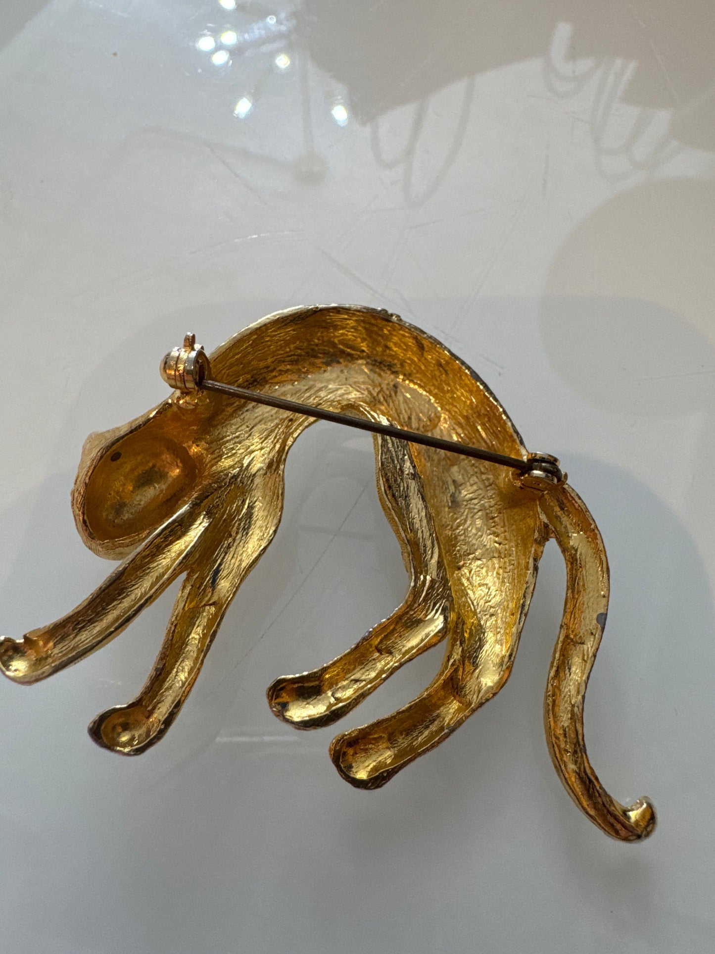 1950s leopard brooch with rhinestones and black enamel