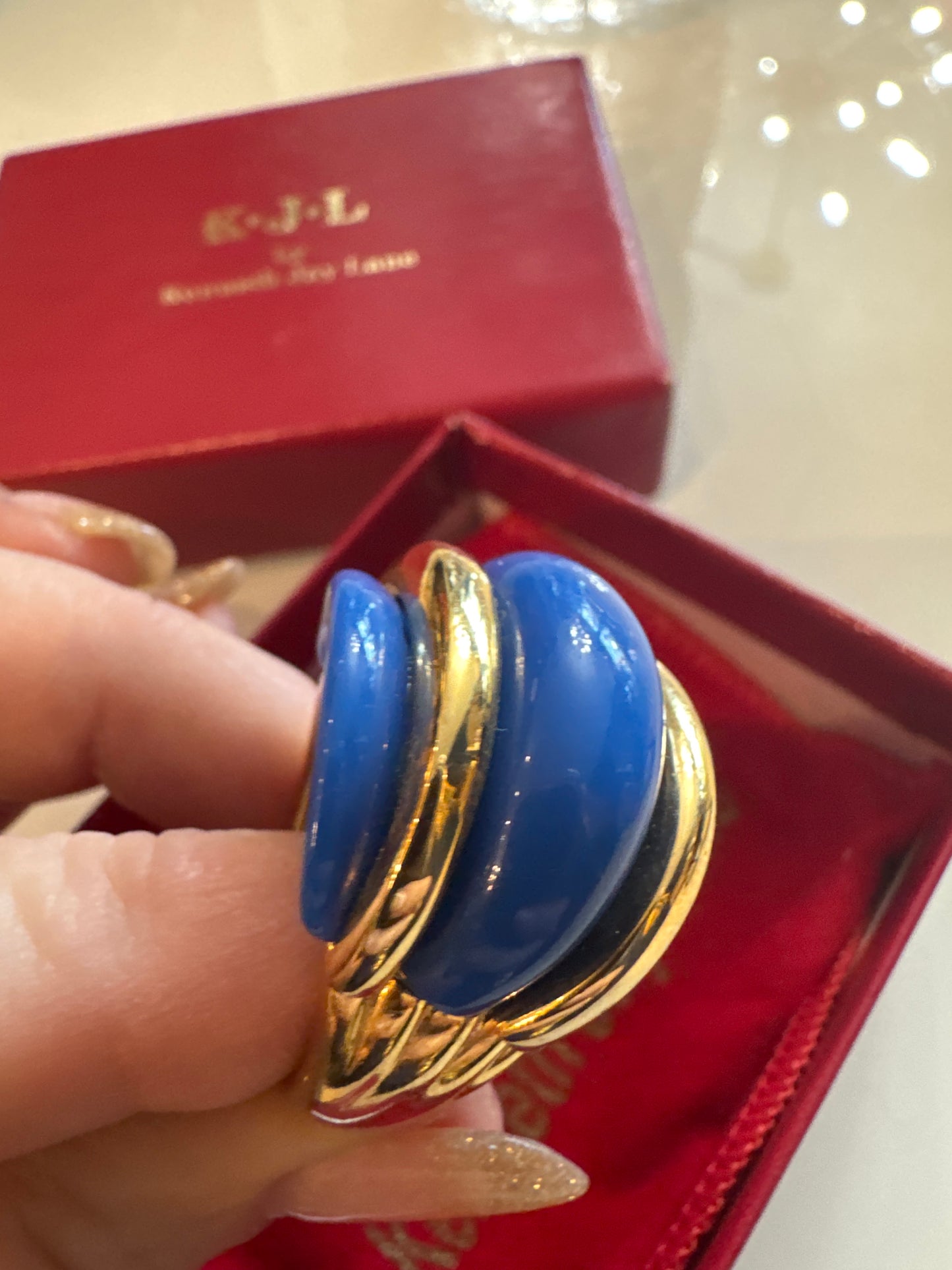 Vintage cobalt jumbo Kenneth Lane cocktail ring. In original box with dust bag!