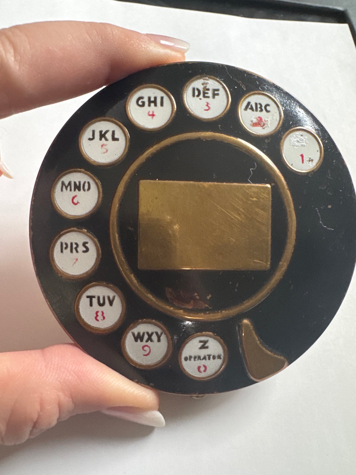 1935 Schiaparelli/Salvador Dali collab oversized powder makeup compact. Customers had the option of having the piece engraved. Featured in the book Schiaparelli and the Artists pg 65. Produced in very limited quantities and are unsigned.