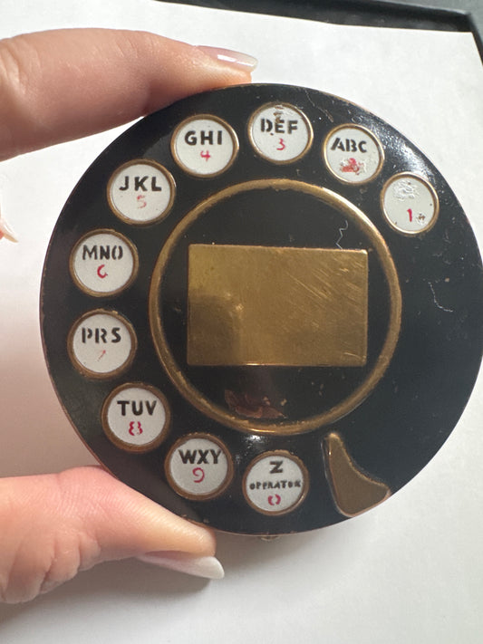 1935 Schiaparelli/Salvador Dali collab oversized powder makeup compact. Customers had the option of having the piece engraved. Featured in the book Schiaparelli and the Artists pg 65. Produced in very limited quantities and are unsigned.