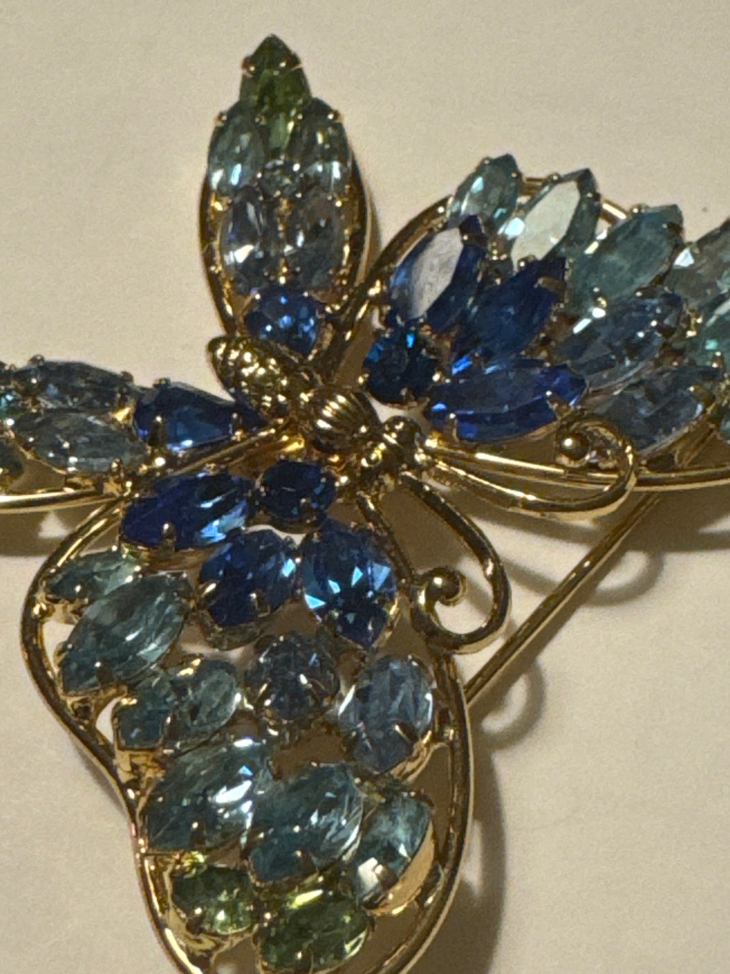 1980s Napier blue rhinestone butterfly brooch