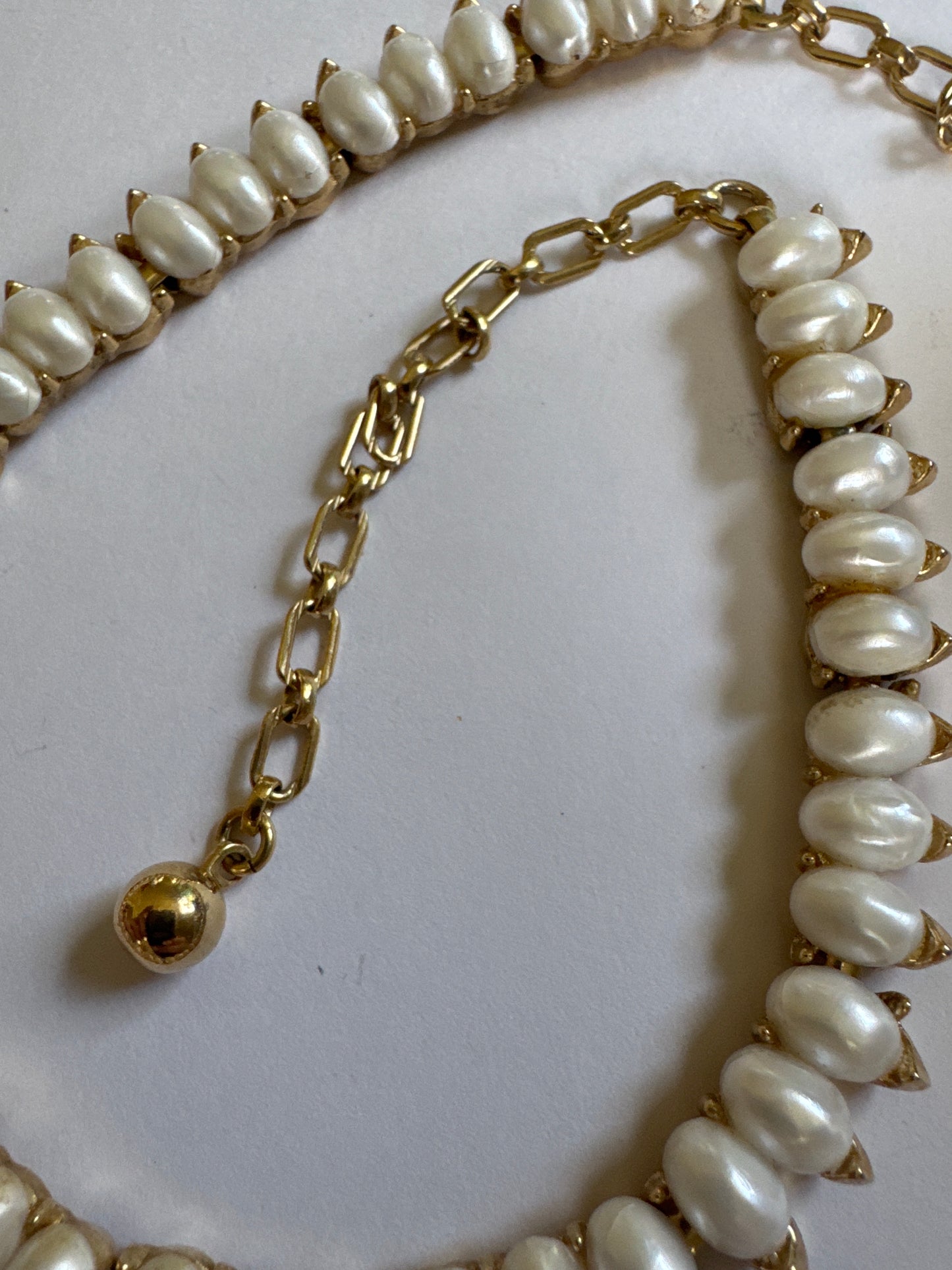 vintage crown, Trifari seed pearl necklace