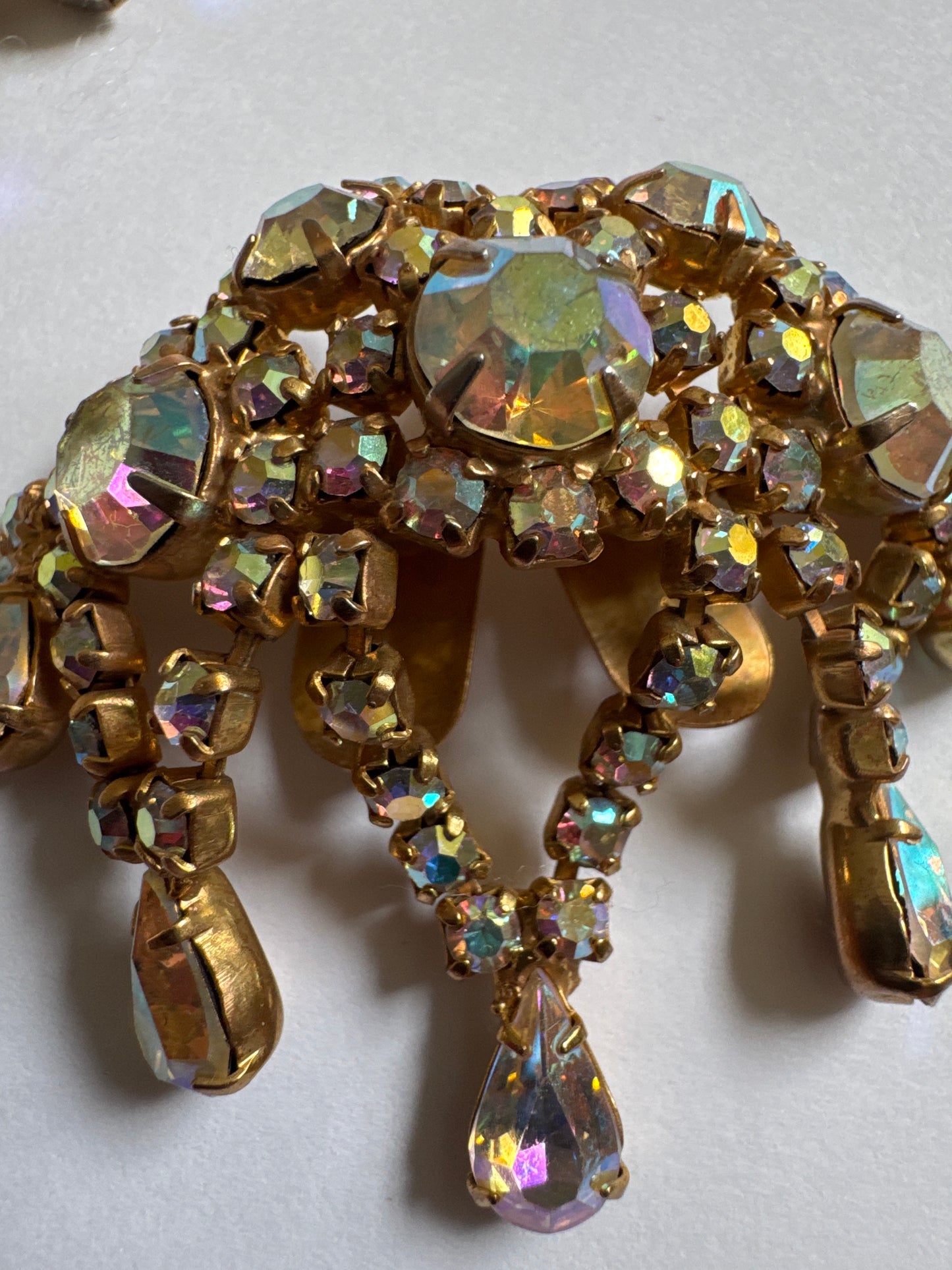 Late 1940s signed MUSE Aurora borealis, dangle shoe clips