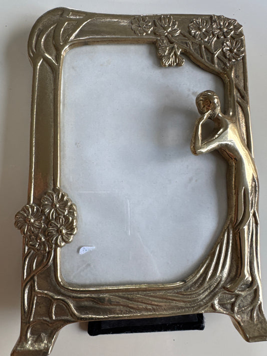 1970s Art Nouveau style gold tone frame with female sculpture