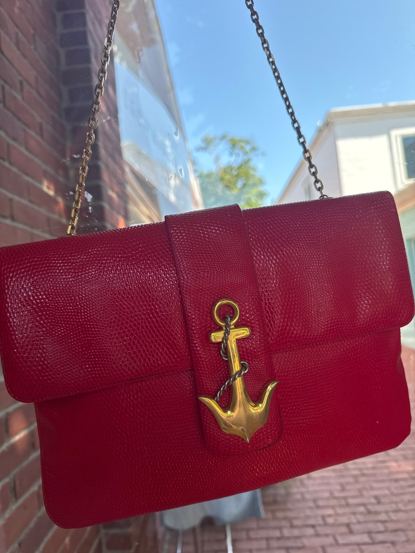 Vintage red embossed snake print with anchor from the 1960s by KORET