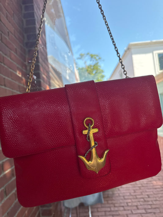 Vintage red embossed snake print with anchor from the 1960s by KORET
