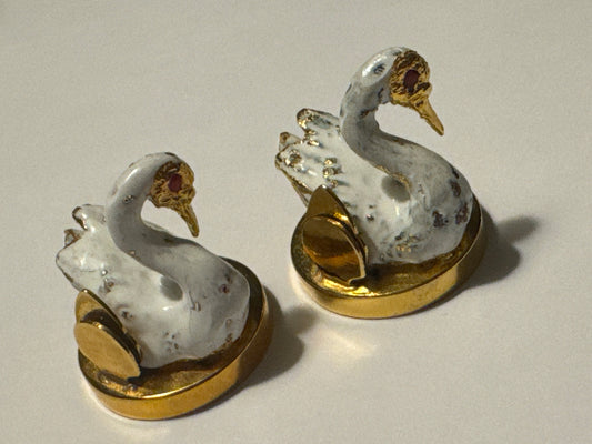 1950s stone swan place card holders. Swans have rhinestone eyes. made in Italy.