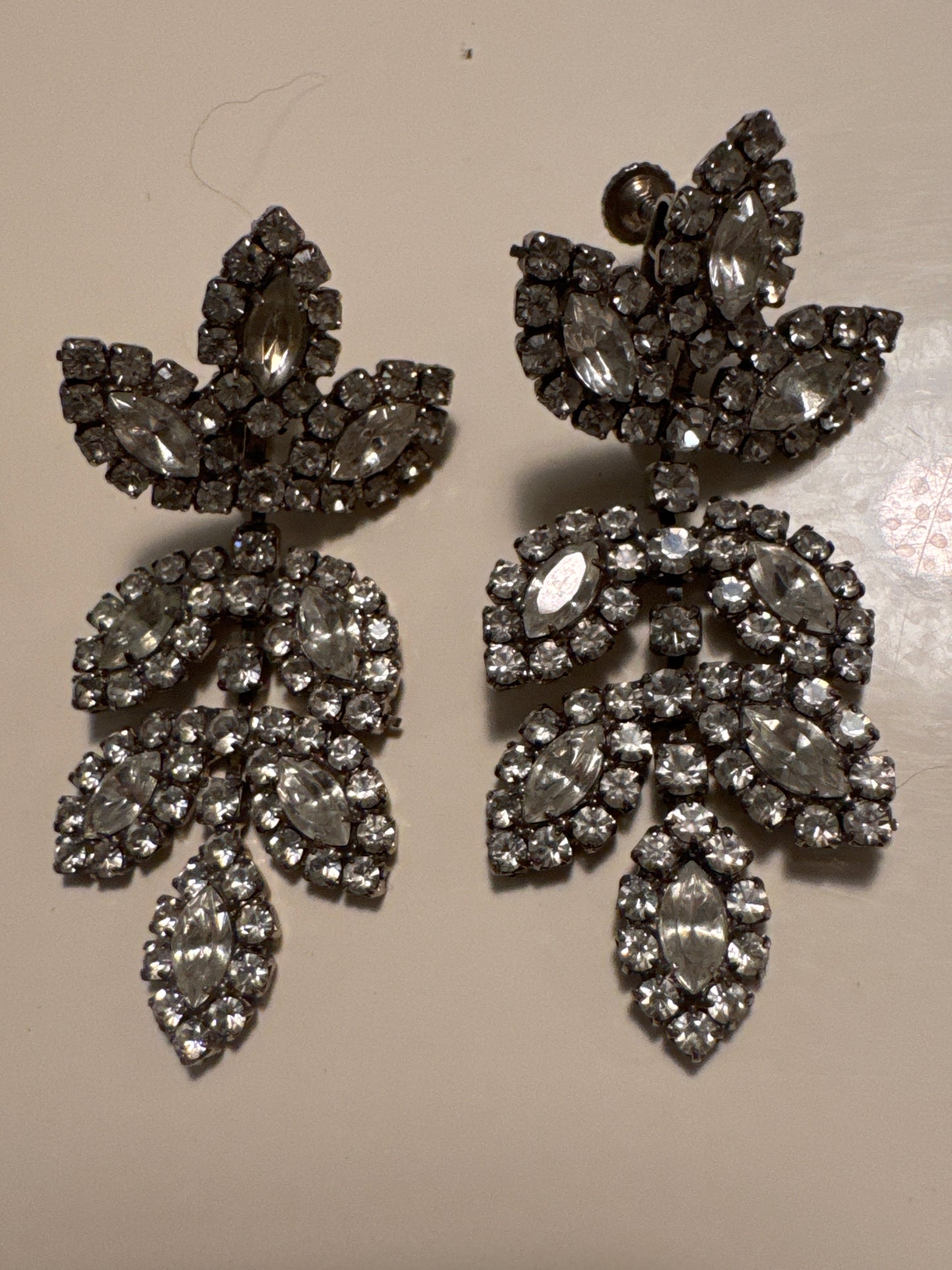 Vintage multi/layered rhinestone 1950s screw back earrings from the collection of Linda Fargo