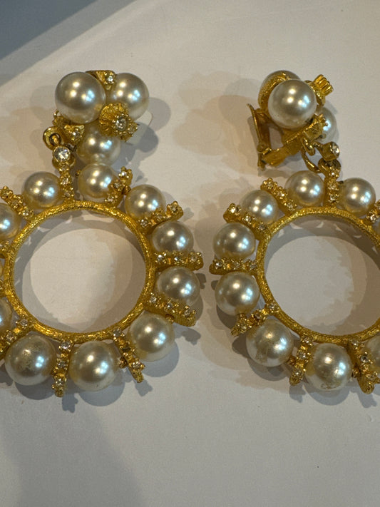 1970s stunning, oversized, pearl hoop, earrings, signed KJL Laguna