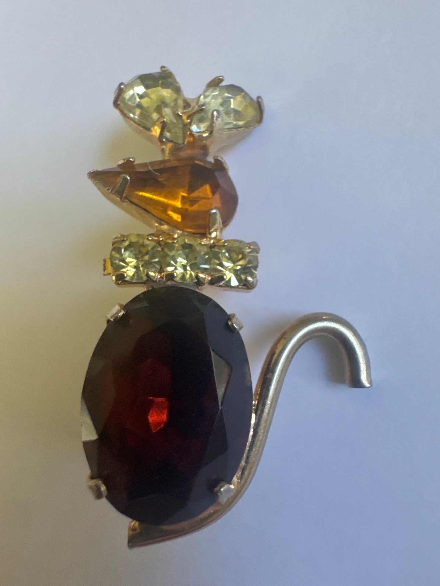 1940s mini mouse brooch with yellow honey, and Amber colored rhinestones