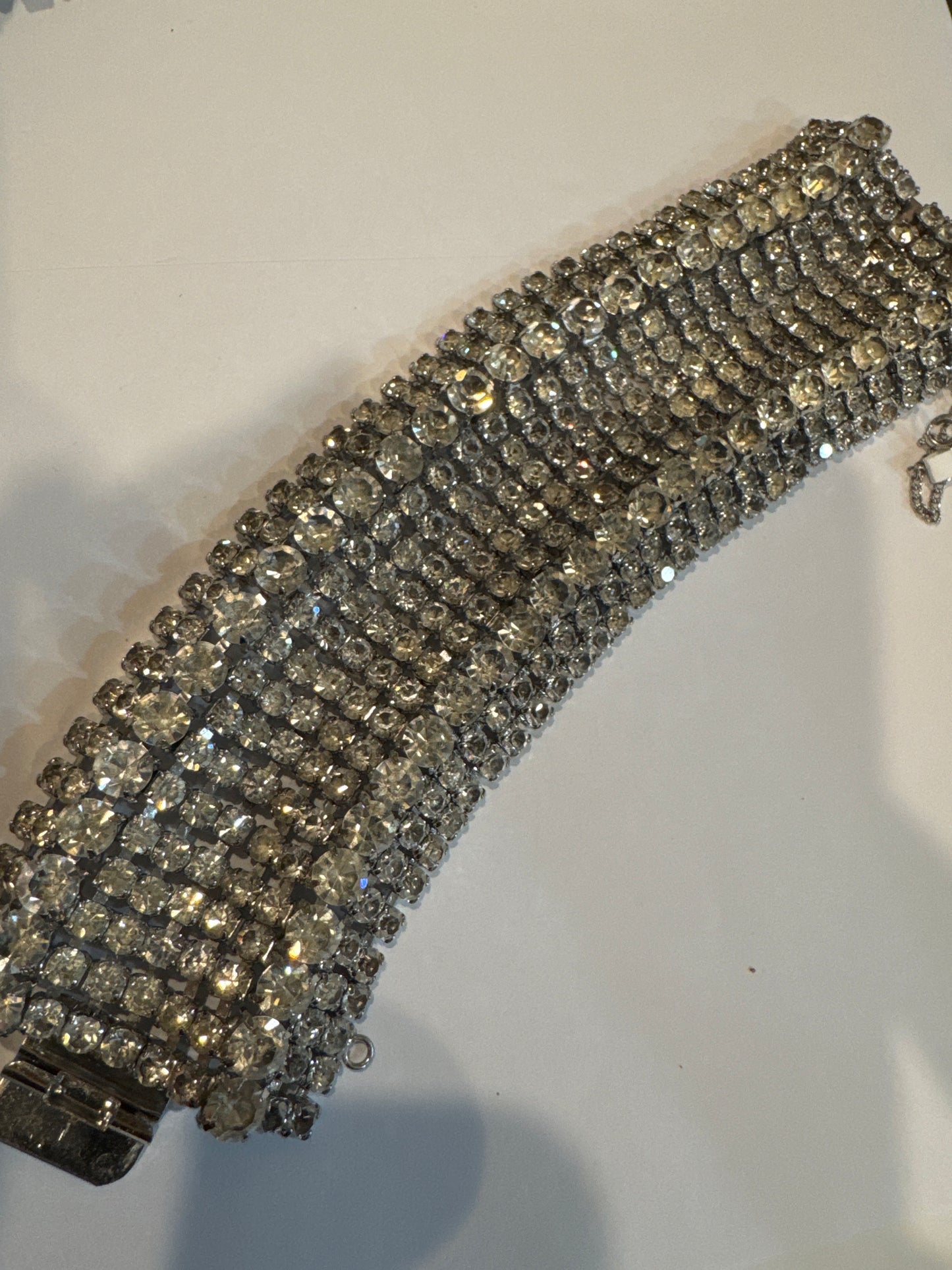 Wow! absolutely incredible 1950s signed Weiss 11 layer rhinestone bracelet