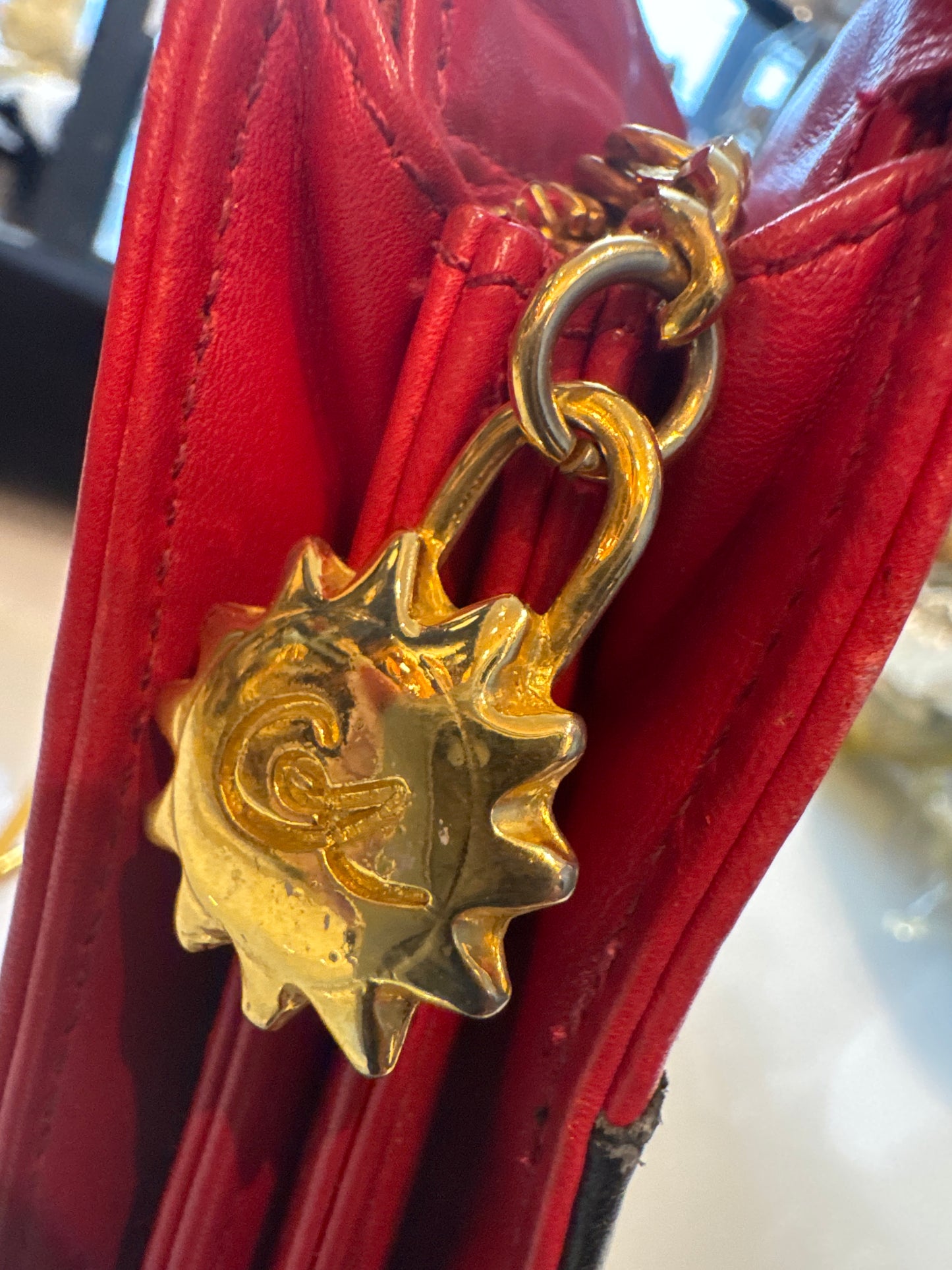 stunning vintage 1980s buttery leather CHRISTIAN LACROIX clutch bag in red and black with jewel zipper pull