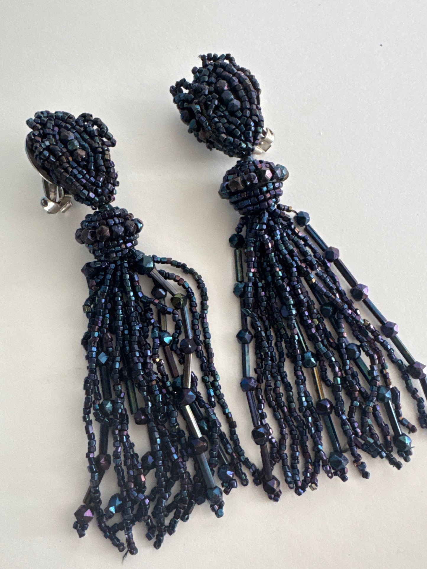 1930s clip on beaded tassel dangle earrings