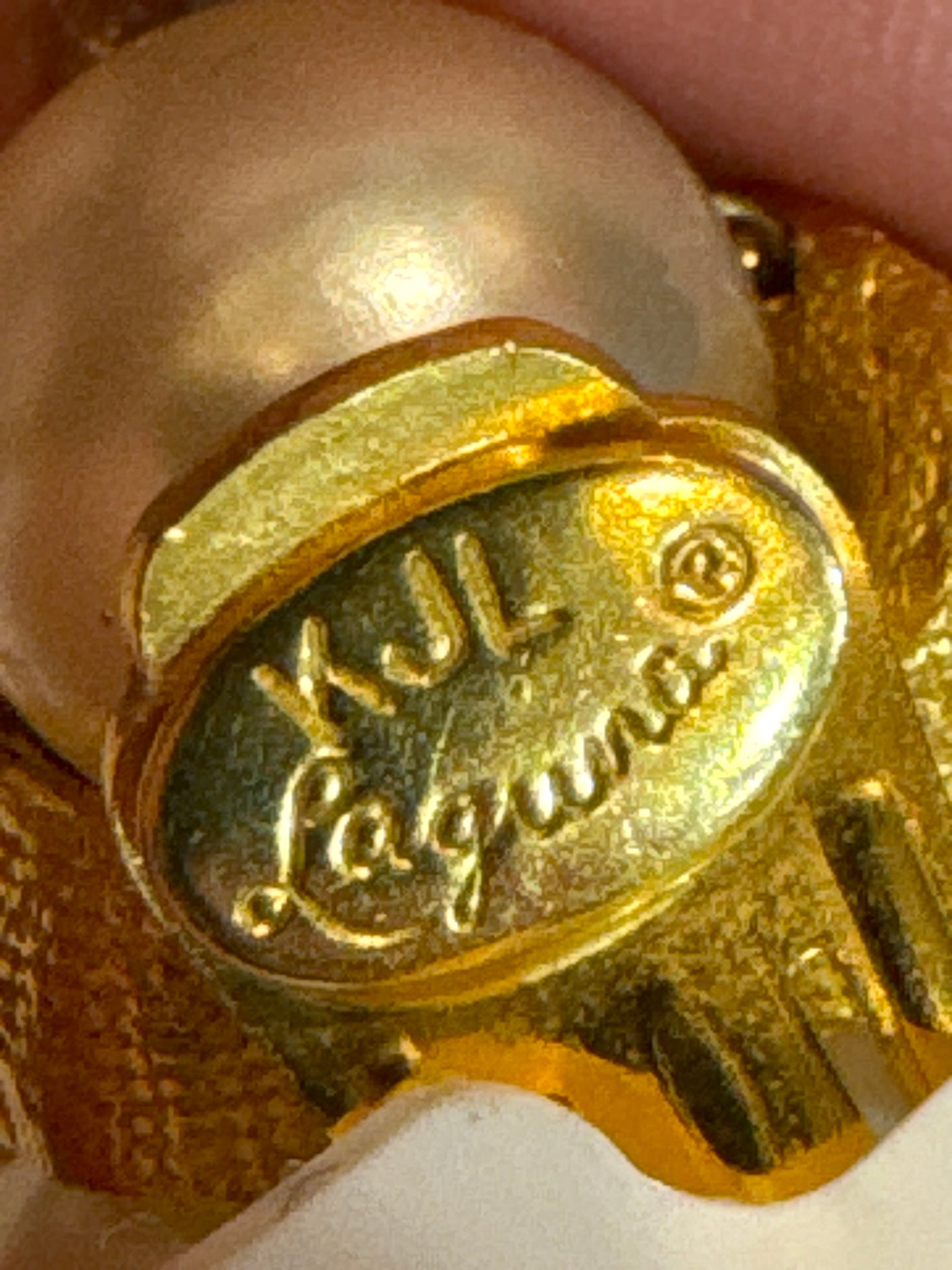 1970s stunning, oversized, pearl hoop, earrings, signed KJL Laguna