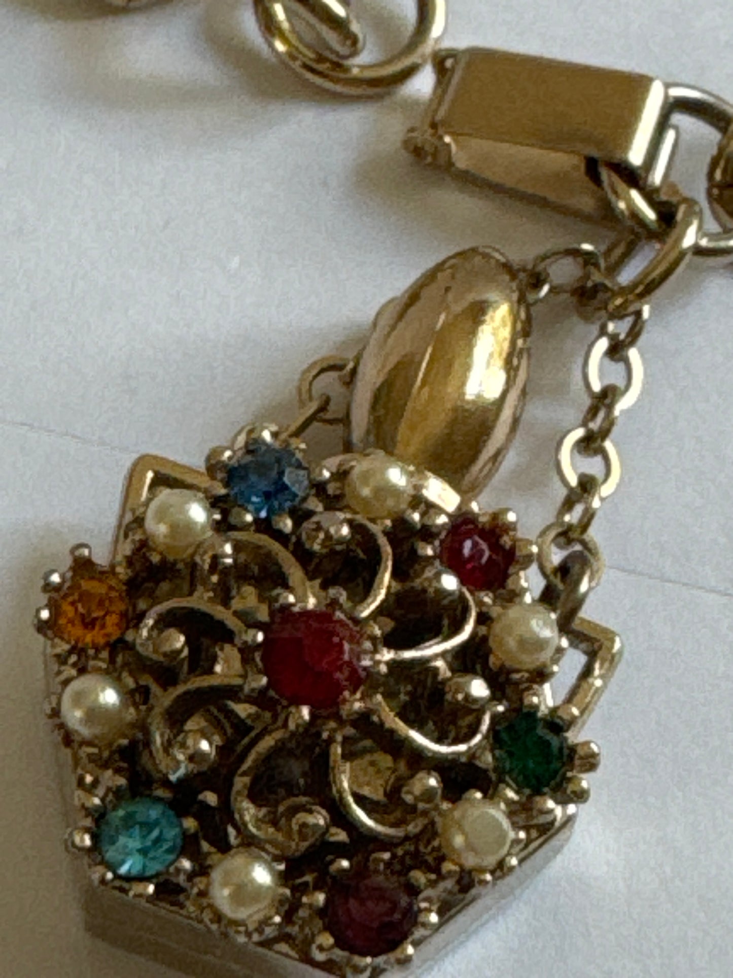 1950s rhinestone fragrance bottle charm bracelet