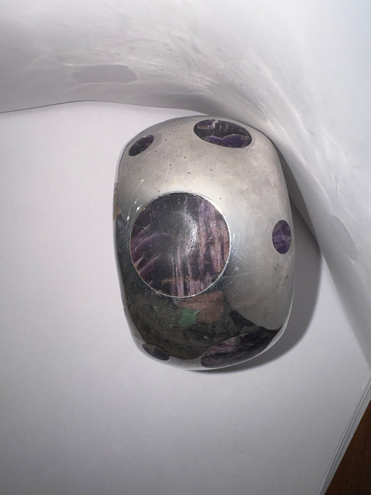 Taxco Sterling Silver & Purple Stone Dome Cuff circa 1970s