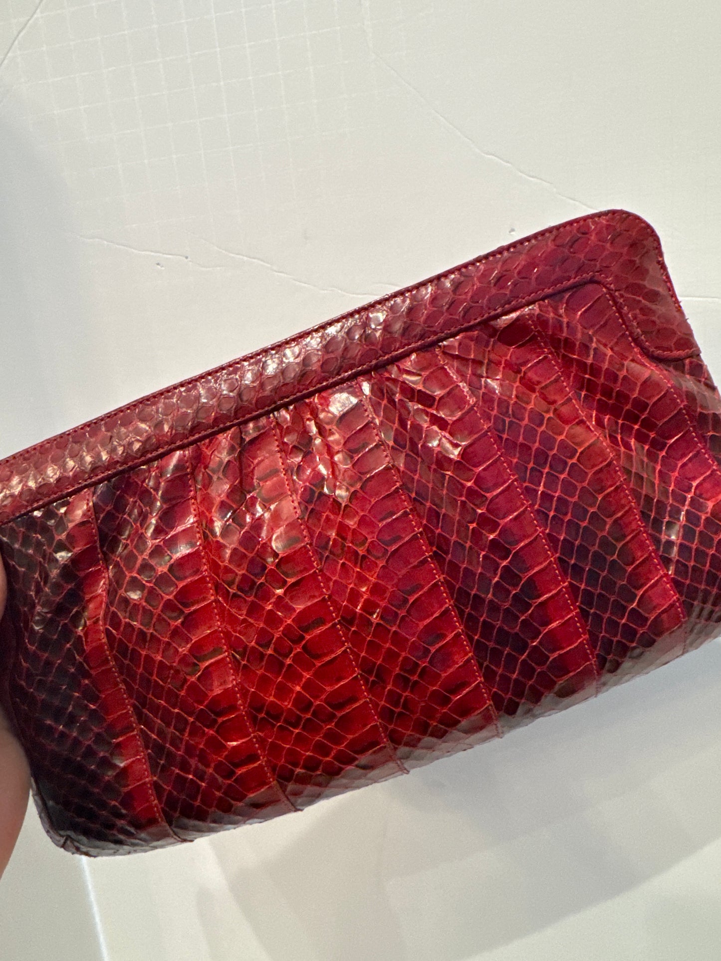 1950s MORRIS MOSKOWITZ snakeskin Merlot colored clutch