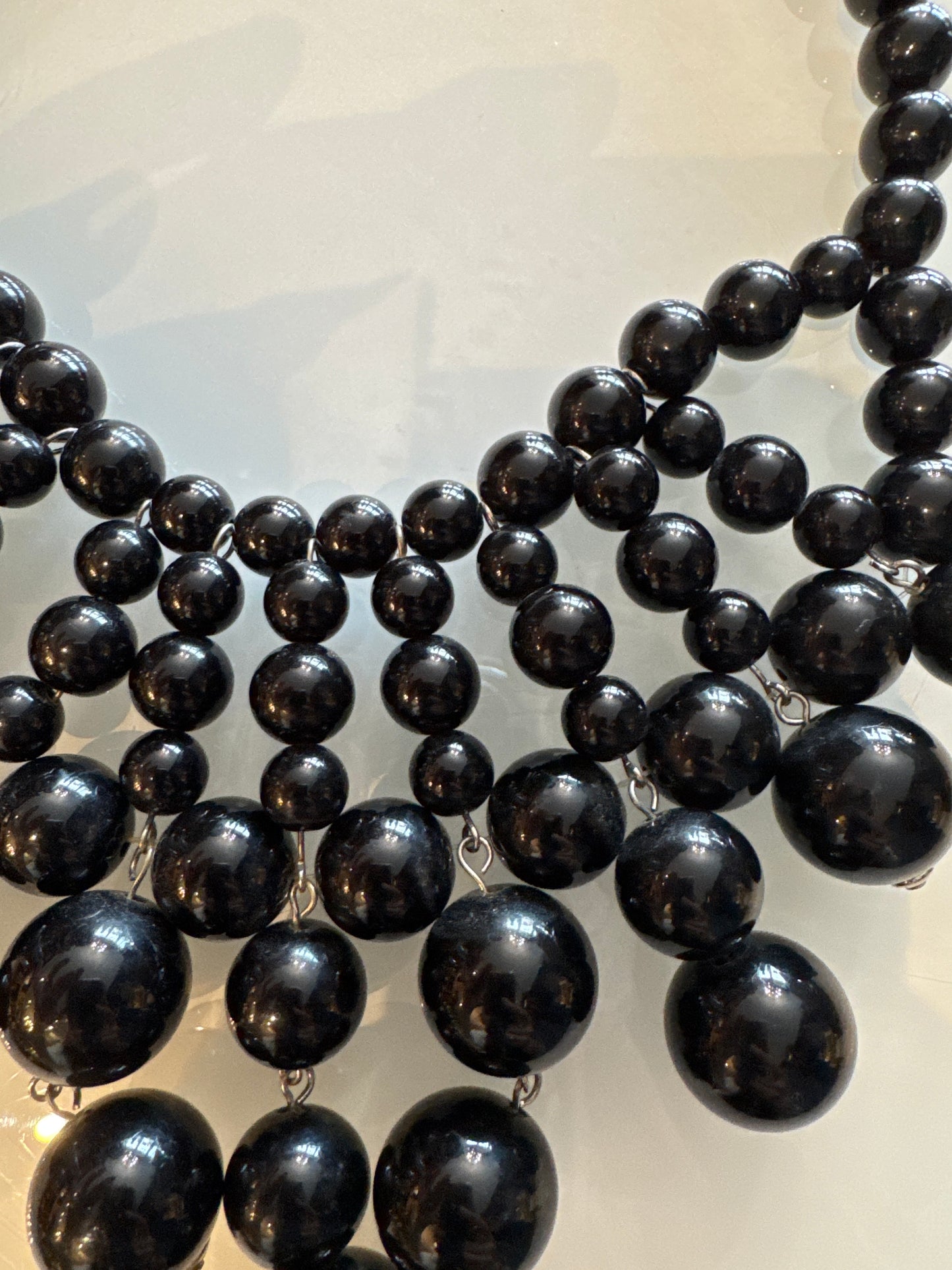 1970s black bead bib necklace