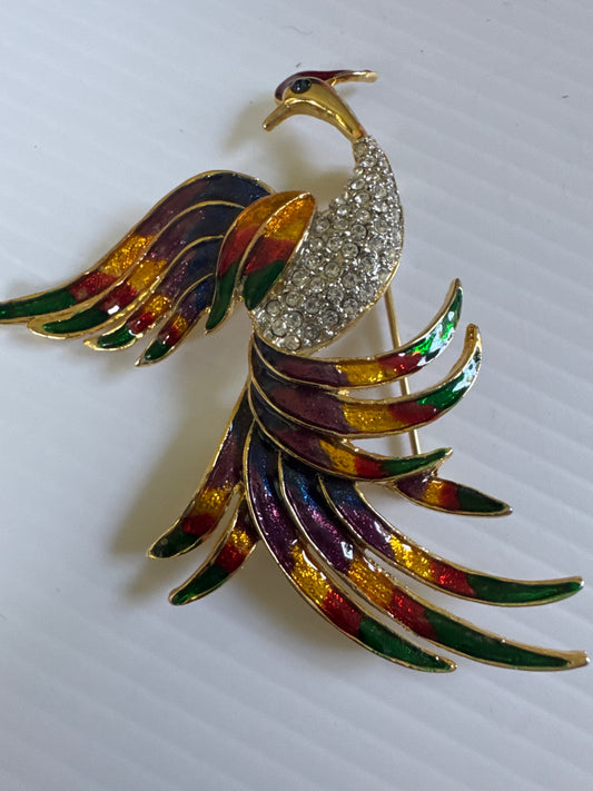 vintage pave and enamel gold tone Phoenix brooch